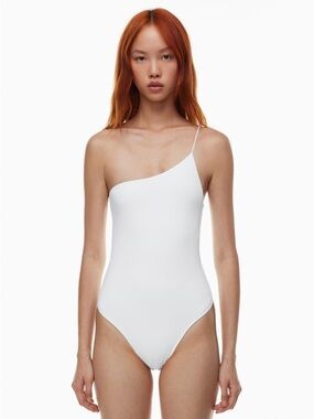Babaton Asymmetric One-Shoulder White Bodysuit